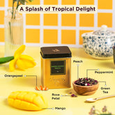 Chayam Mango Peach Green Tea - 50gm Tin, 1.7 Ounce | Exotic Blend With Peppermint & Rose Petals - Brew Hot Or Cold | Low Caffeine - Refreshing & Aromatic Green Tea